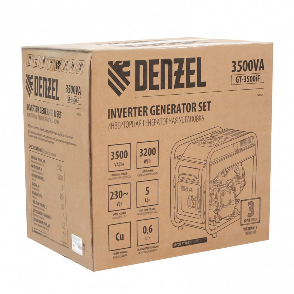 Генератор инверторный Denzel GT-3500iF, 94705