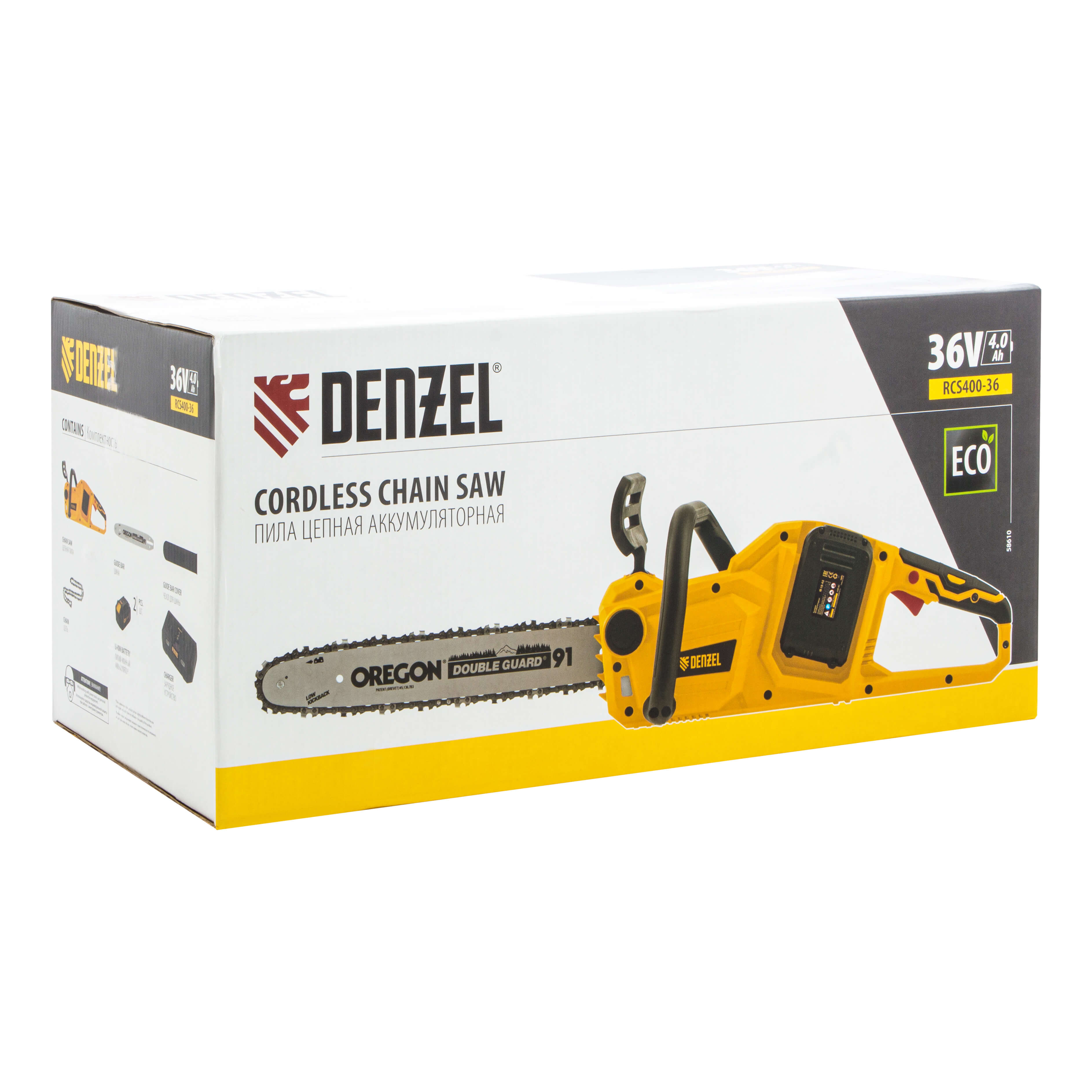 Цепная пила аккумуляторная Denzel RCS400-36, 58610